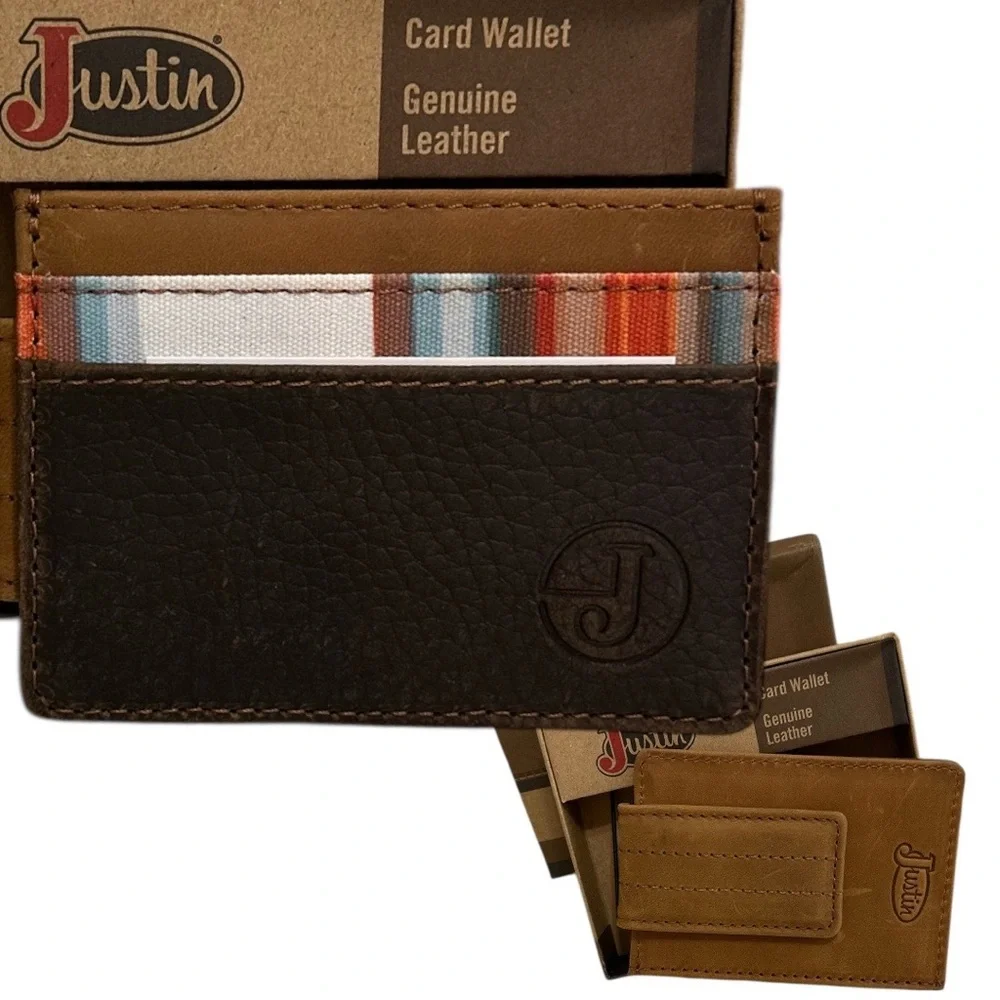 New Justin Card Wallet Serape Inlay Leather New In Box